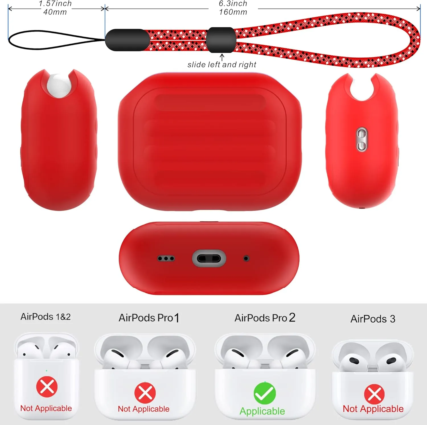 Anti-Lost Case Compatible with Airpods Pro 2,Wireless Charging, LED Visible,Lanyard Included. (Black-red)