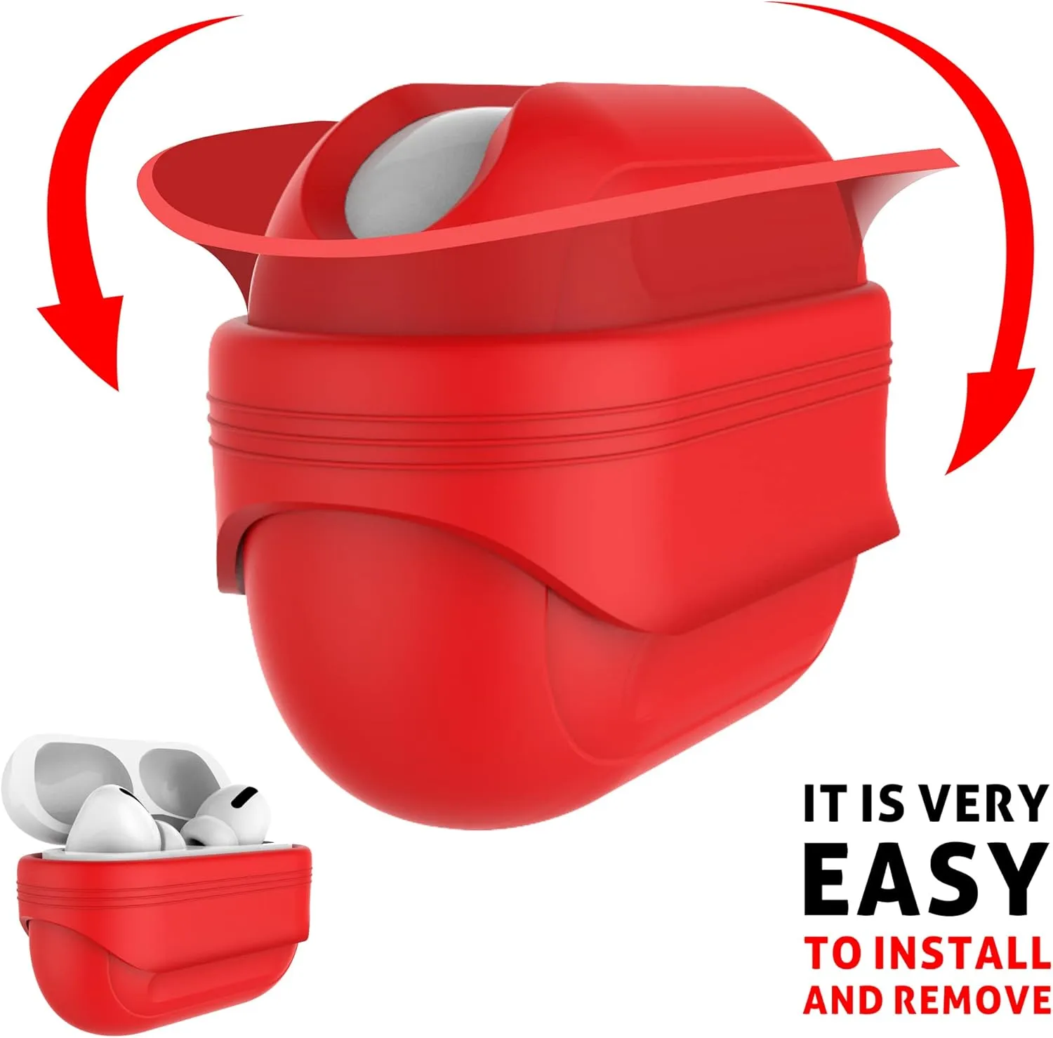 Anti-Lost Case Compatible with Airpods Pro 2,Wireless Charging, LED Visible,Lanyard Included. (Black-red)