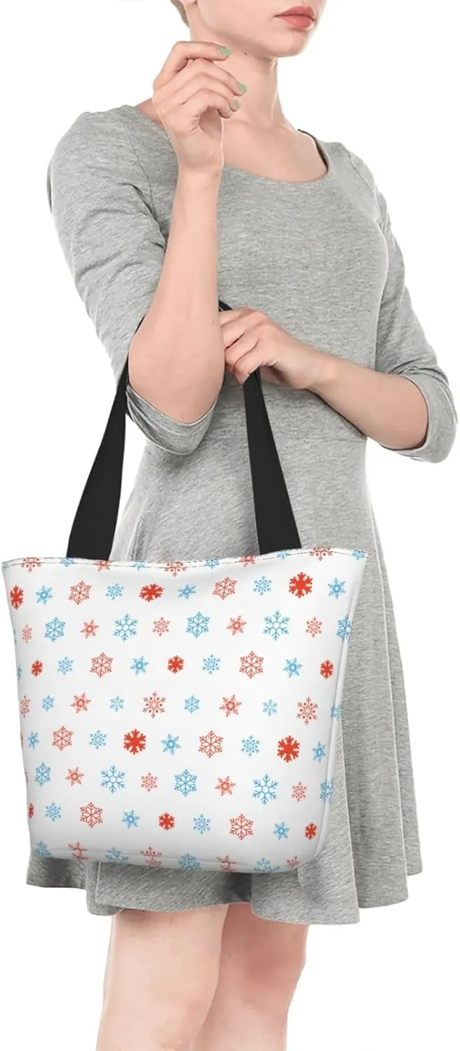 Applique Christmas Snowflake Orange Tote Bag Women Reusable Shopping Bags Shoulder Bag Portable Storage HandBags