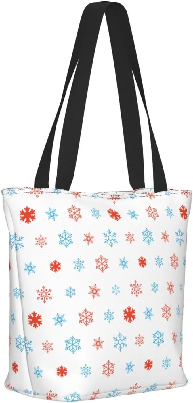Applique Christmas Snowflake Orange Tote Bag Women Reusable Shopping Bags Shoulder Bag Portable Storage HandBags