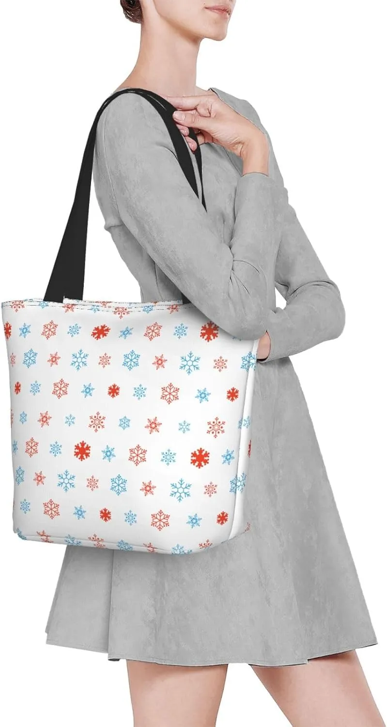 Applique Christmas Snowflake Orange Tote Bag Women Reusable Shopping Bags Shoulder Bag Portable Storage HandBags