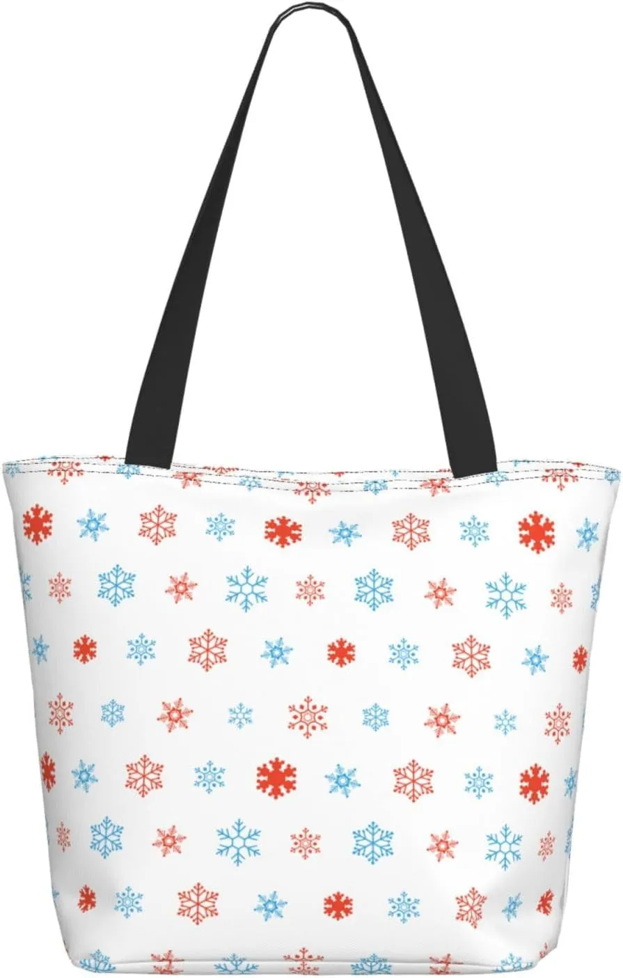 Applique Christmas Snowflake Orange Tote Bag Women Reusable Shopping Bags Shoulder Bag Portable Storage HandBags