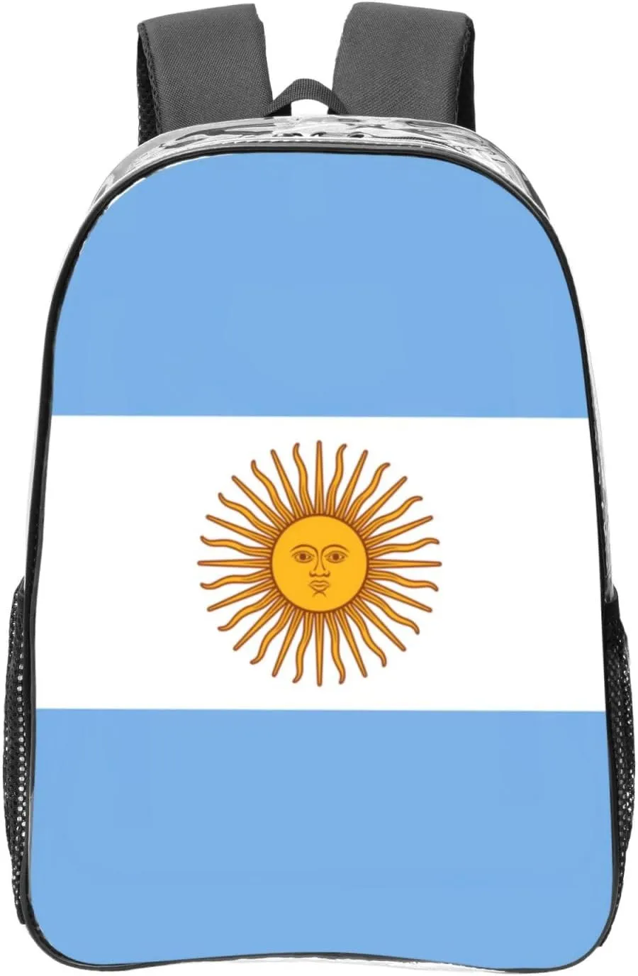 Argentine Flag Transparent Backpack-16-Inch Pvc Clear Backpack With Side Pockets,Black