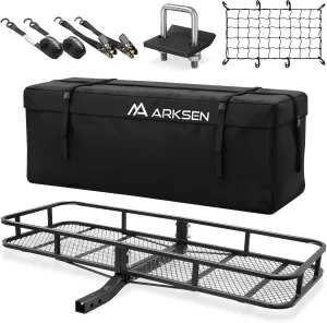 ARKSEN 60 x 23 x 5.5 Inch Hitch Cargo Carrier with Cargo Bag&Net, Hitch Stabilizer, 2 Ratchet Straps, 500 Lbs Capacity 2'' Receiver Tow Hitch Luggage Storage Basket for SUV, Pickup Truck & Car