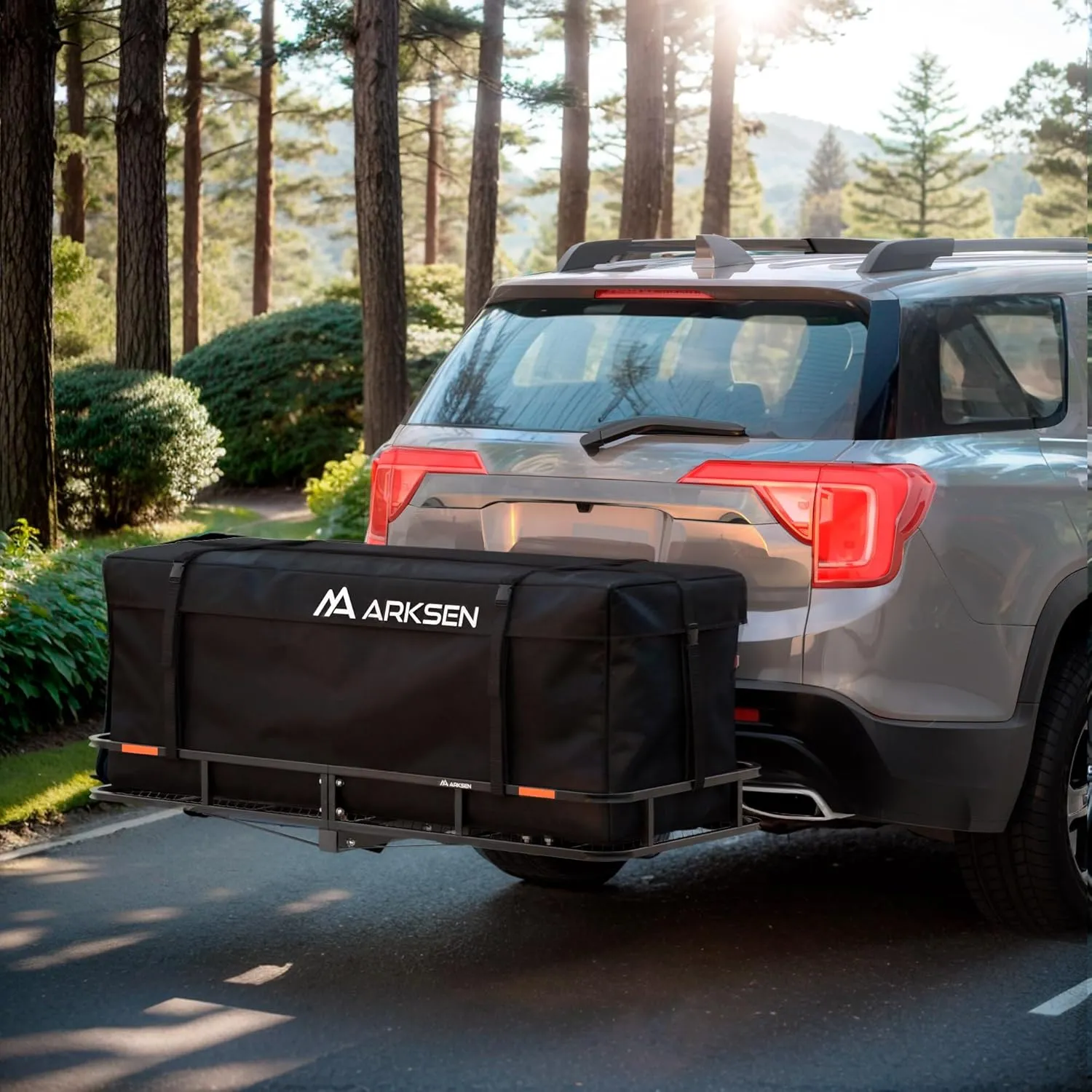 ARKSEN 60 x 23 x 5.5 Inch Hitch Cargo Carrier with Waterproof Cargo Bag&Nylon Net, 500 Lbs Capacity 2'' Receiver Tow Hitch Luggage Storage Basket for SUV, Pickup Truck & Car Camping Traveling