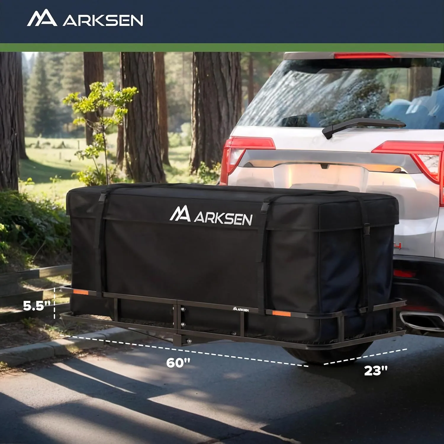 ARKSEN 60 x 23 x 5.5 Inch Hitch Cargo Carrier with Waterproof Cargo Bag&Nylon Net, 500 Lbs Capacity 2'' Receiver Tow Hitch Luggage Storage Basket for SUV, Pickup Truck & Car Camping Traveling
