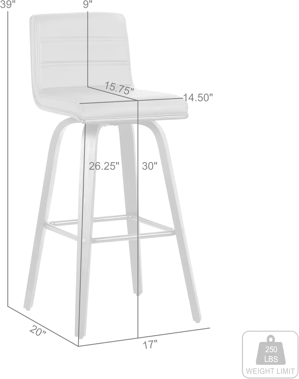 Armen Living Vienna Mid-Century Modern 30" Bar height Barstool Faux Leather Wood Finish, Grey/Walnut