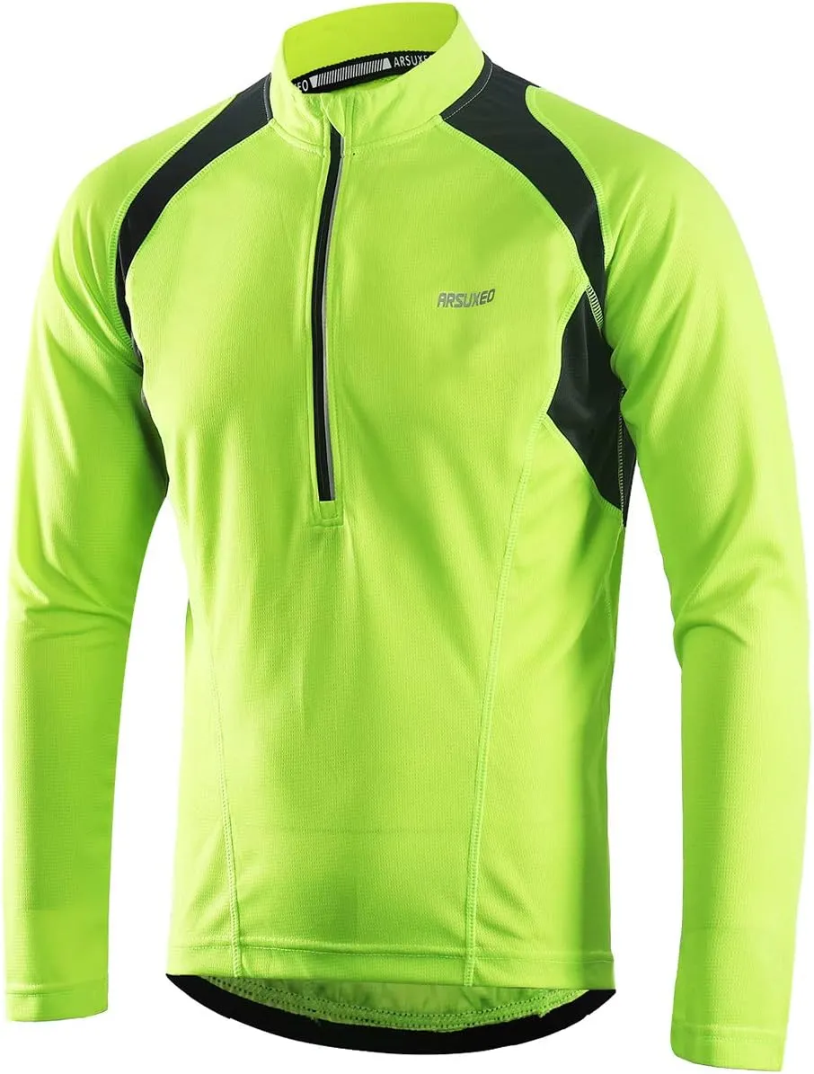 ARSUXEO Men's Half Zipper Cycling Jerseys Long Sleeves Mountain Bike Shirts 6031