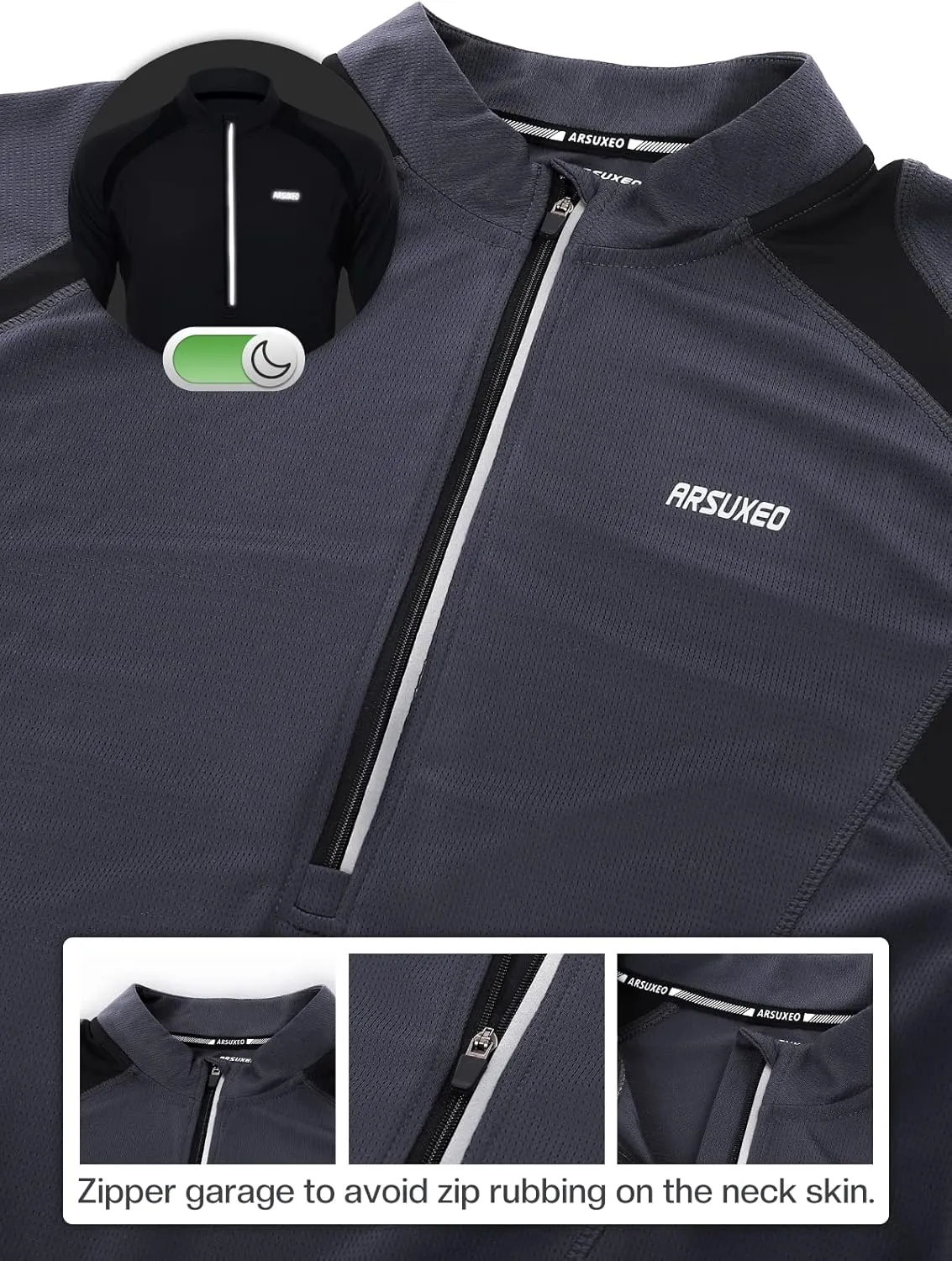 ARSUXEO Men's Half Zipper Cycling Jerseys Long Sleeves Mountain Bike Shirts 6031