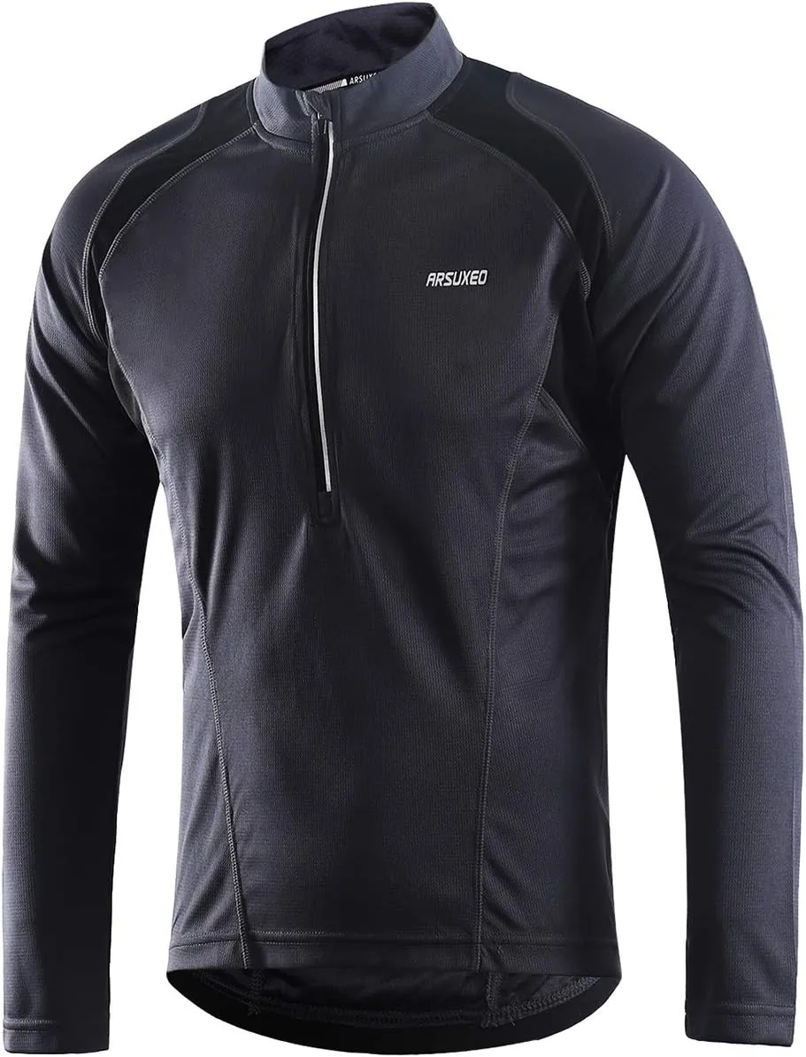 ARSUXEO Men's Half Zipper Cycling Jerseys Long Sleeves Mountain Bike Shirts 6031
