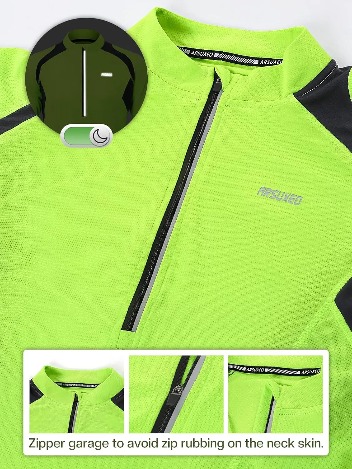 ARSUXEO Men's Half Zipper Cycling Jerseys Long Sleeves Mountain Bike Shirts 6031