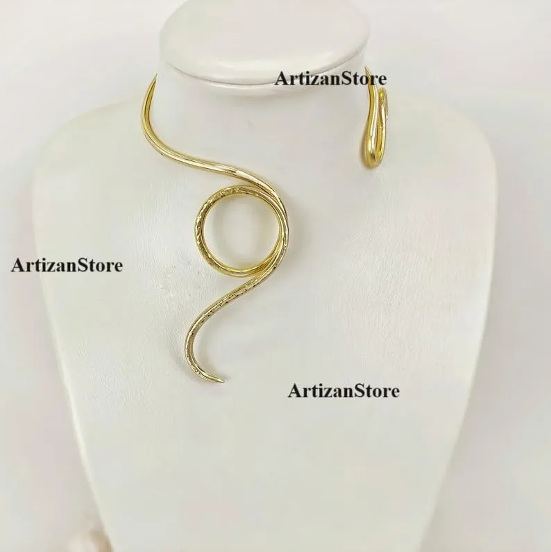 ARTIZANSTORE Viking Torc Necklace, Brass Torq, Historical Reenactment Neck Ring, Norse Pagan jewelry, Torque Necklace jewelry