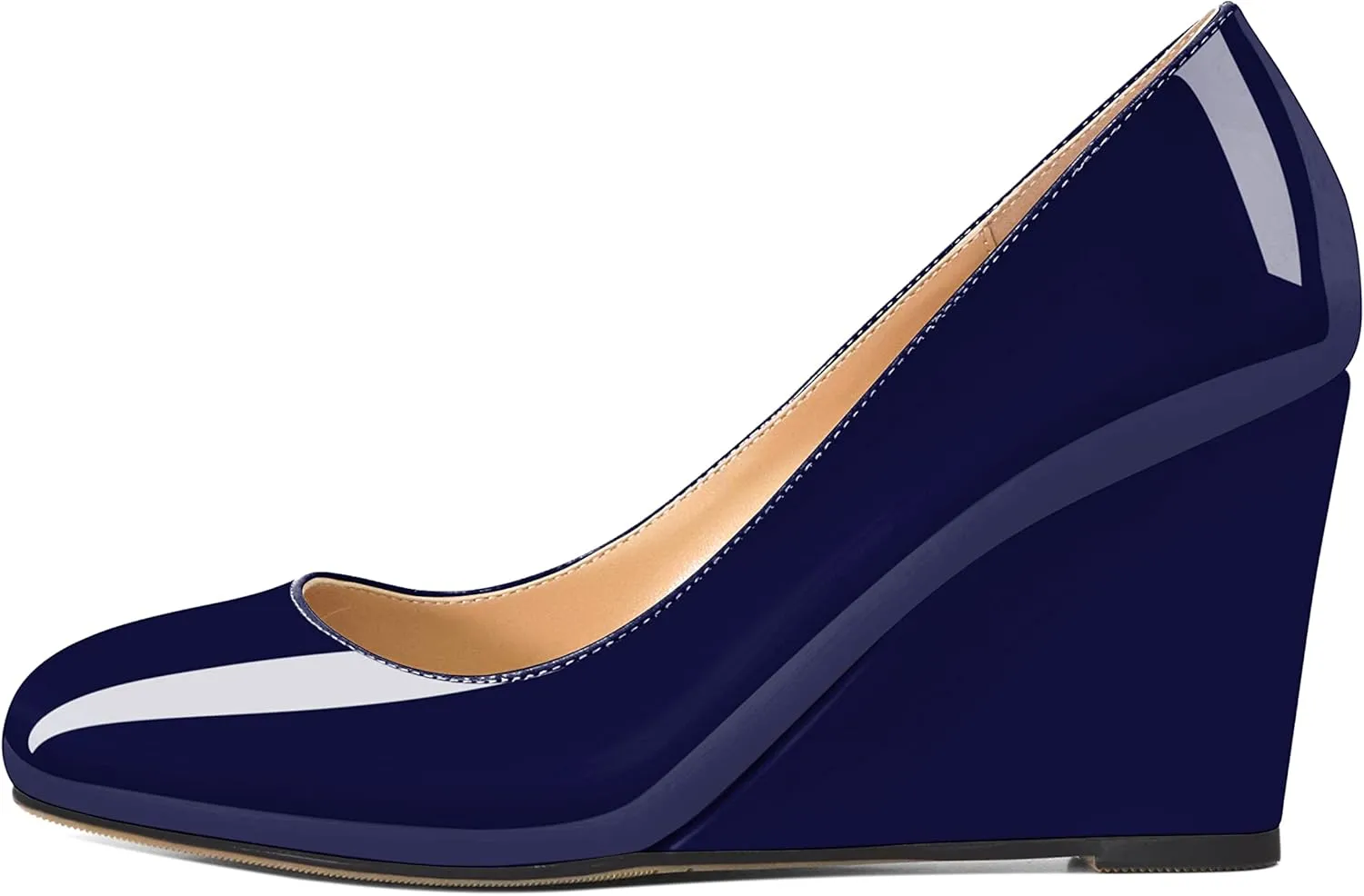 AUMOTED Women's Wedges Heel Pumps Solid Solid Closed Round Toe Wedge Pumps Slip On 3.5 Inch Wedge Suede Heels for Dress Working Evening
