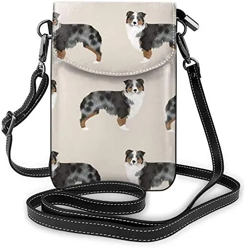 Australian Shepherd Dogs Women Soft PU Leather Cellphone Purse Wallet Handbag Small Crossbody Shoulder Bag
