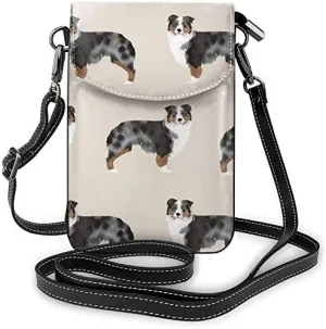 Australian Shepherd Dogs Women Soft PU Leather Cellphone Purse Wallet Handbag Small Crossbody Shoulder Bag
