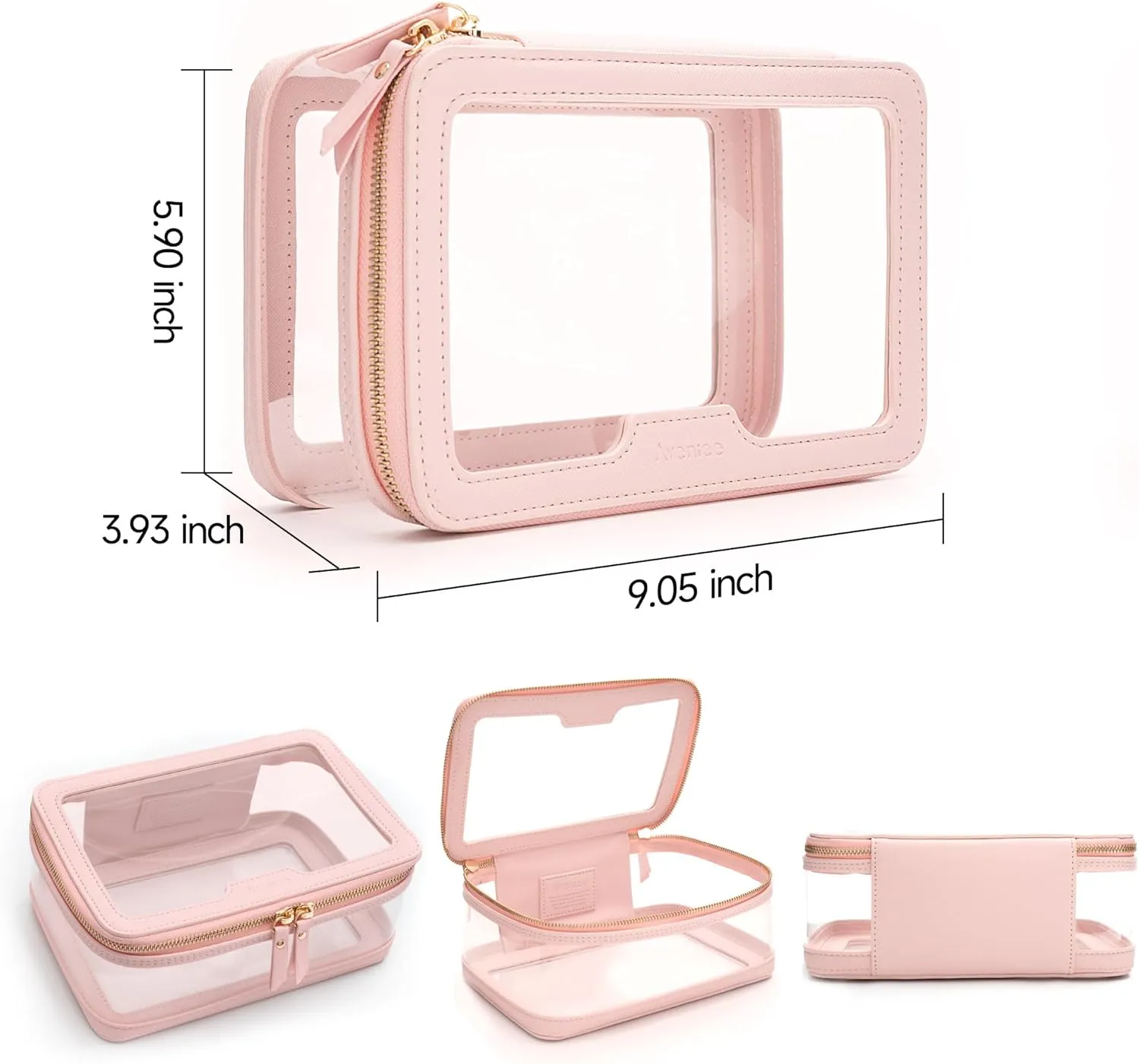 Aveniee Clear Makeup Bag Travel Toiletry Case for Women, Large Cosmetic Bag with Zipper, Transparent Waterproof Cosmetic Organizer Storage Bag(Pink)