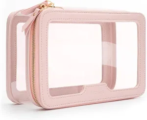 Aveniee Clear Makeup Bag Travel Toiletry Case for Women, Large Cosmetic Bag with Zipper, Transparent Waterproof Cosmetic Organizer Storage Bag(Pink)