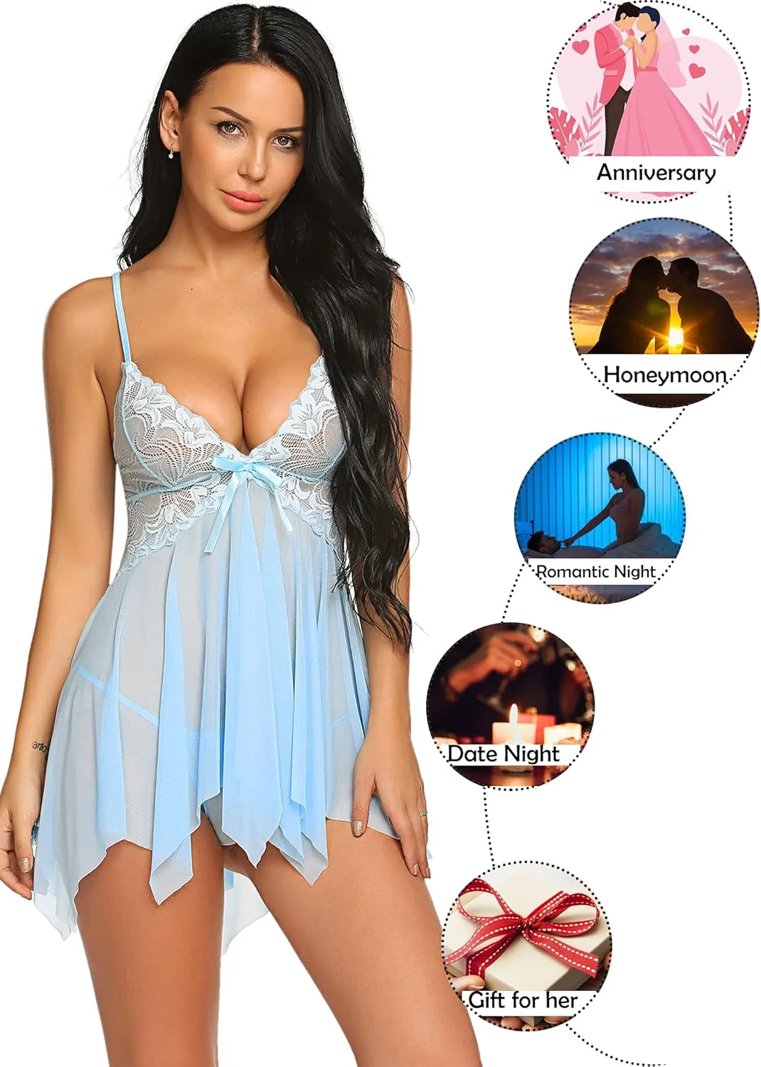 Avidlove Lingerie for Women Lace Babydoll Sleepwear Boudoir Outfits Plus Size Langeray XS-5XL