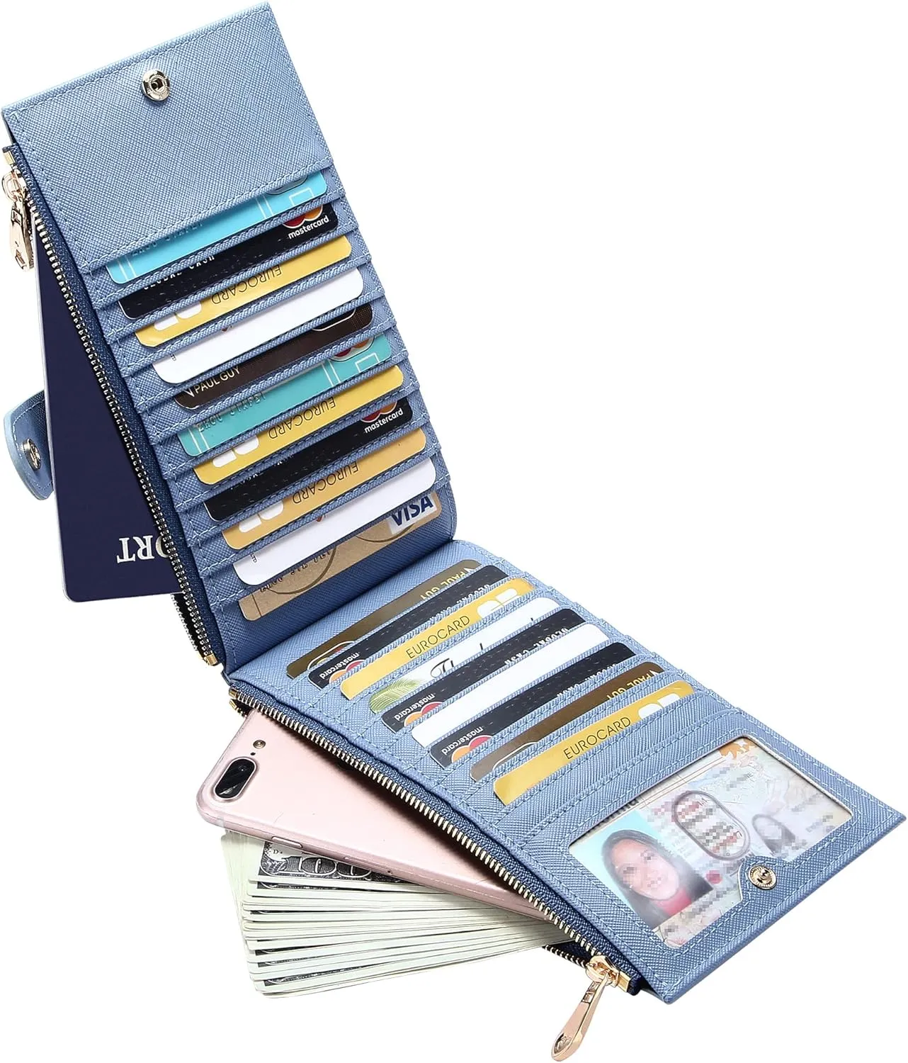 Badiya Womens Wallet RFID Blocking Bifold Multi Card Holder Wallets Large Capacity Cellphone Purse with Zipper Pocket Gift