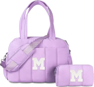 Bags Gifts for Women/Girls-Initial Lightweight Duffel Bag, Personalized Weekender Overnight Bags, Letter Travel bag with Makeup bags，Personalized Teacher Appreciation Gifts (Letter M)