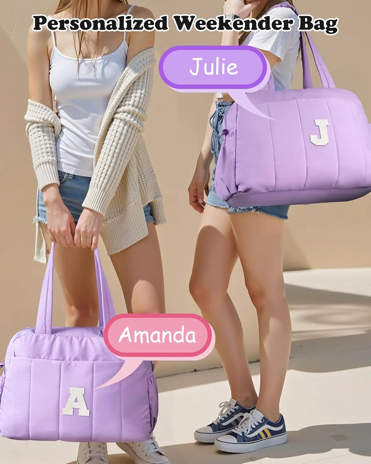 Bags Gifts for Women/Girls-Initial Lightweight Duffel Bag, Personalized Weekender Overnight Bags, Letter Travel bag with Makeup bags，Personalized Teacher Appreciation Gifts (Letter M)