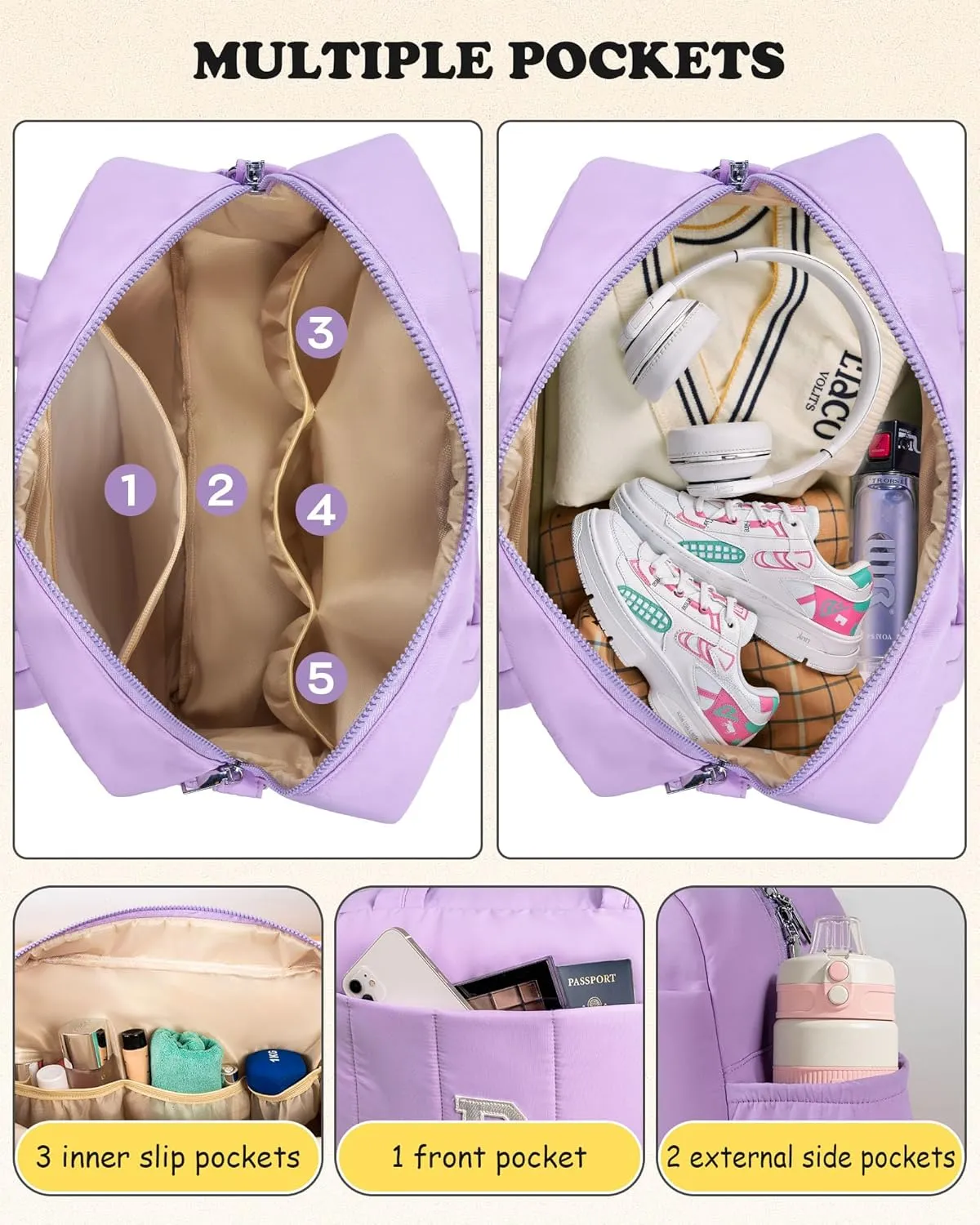 Bags Gifts for Women/Girls-Initial Lightweight Duffel Bag, Personalized Weekender Overnight Bags, Letter Travel bag with Makeup bags，Personalized Teacher Appreciation Gifts (Letter M)