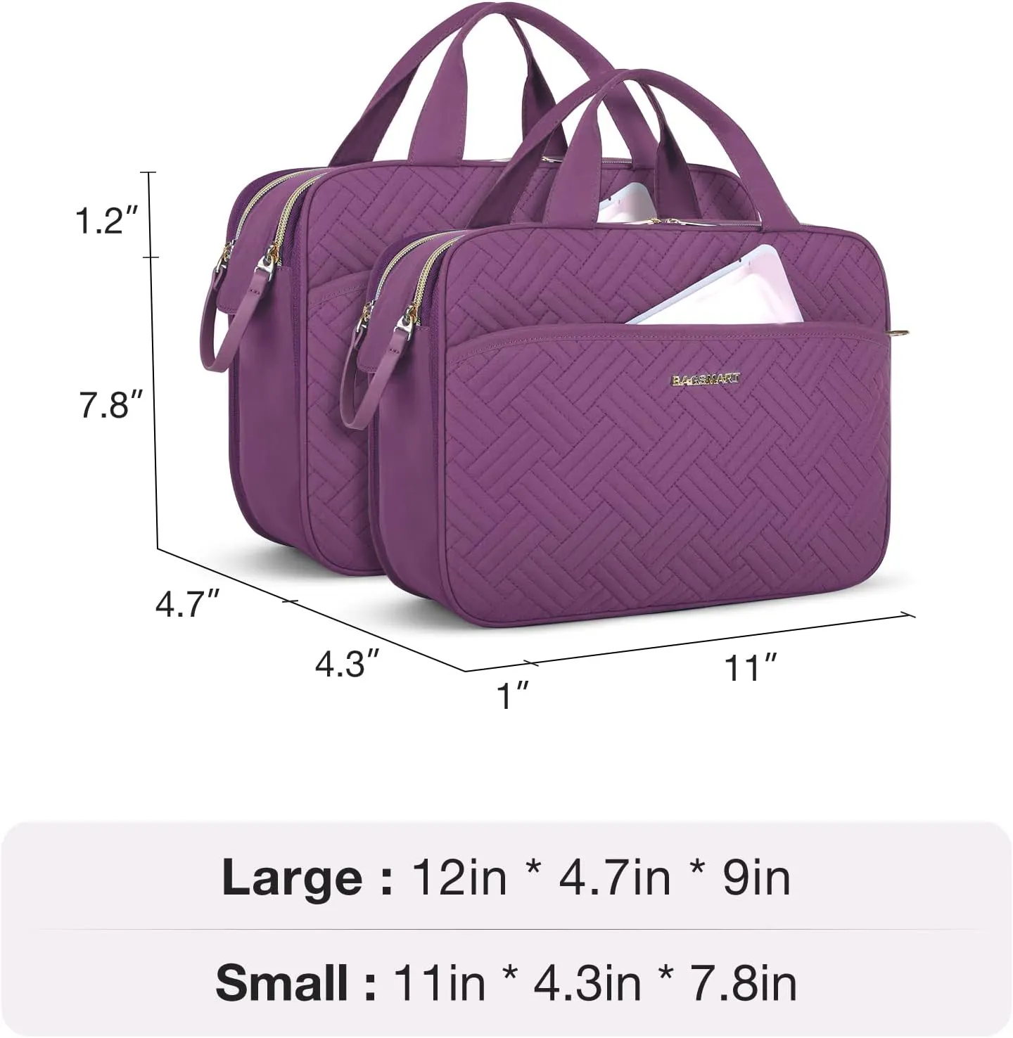 BAGSMART Large Toiletry Bag, Travel Makeup Organizer Water-resistant Makeup Cosmetic Bag Travel Bag for Accessories, Shampoo, Full Sized Container, Toiletries (Purple, Large)