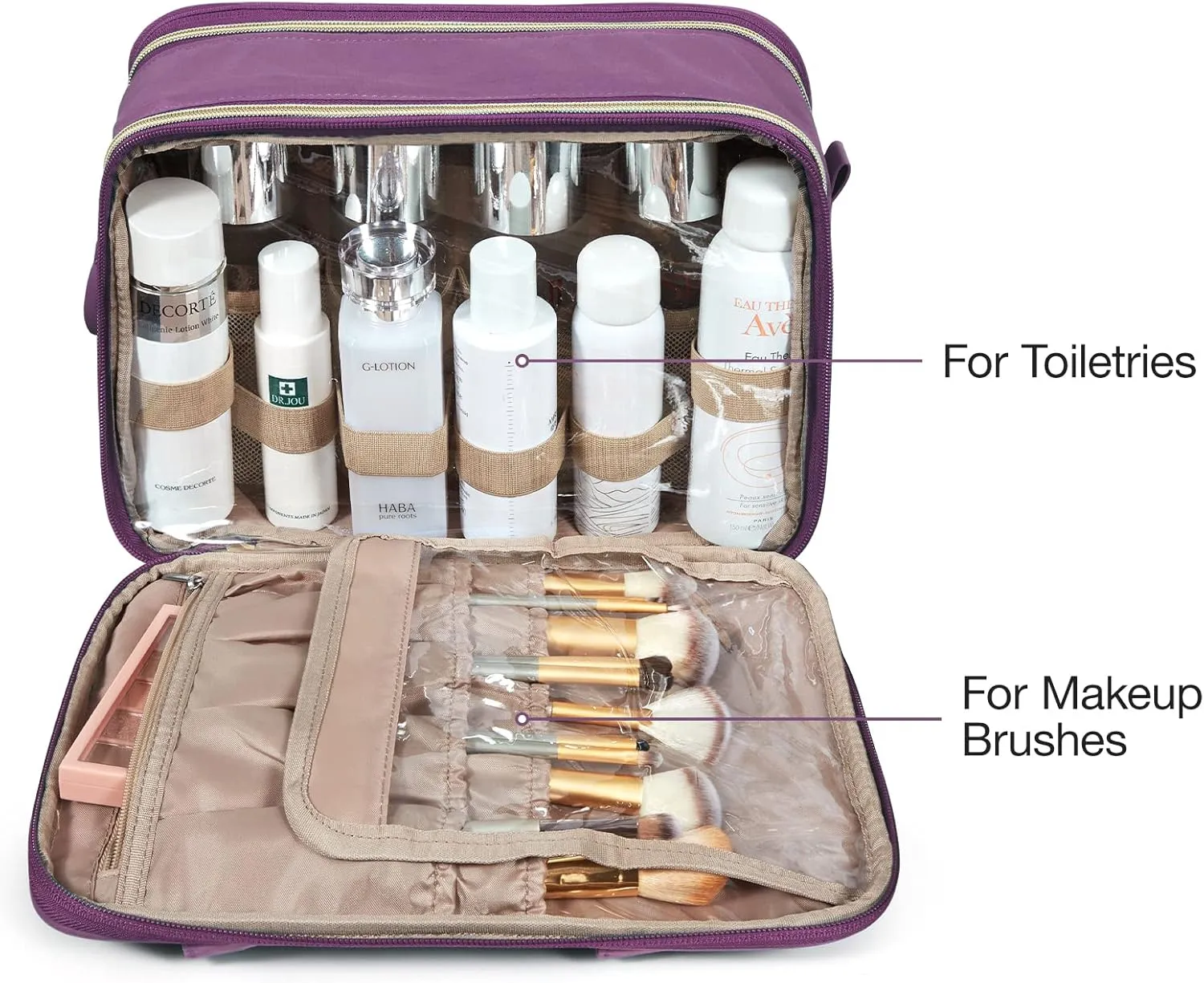 BAGSMART Large Toiletry Bag, Travel Makeup Organizer Water-resistant Makeup Cosmetic Bag Travel Bag for Accessories, Shampoo, Full Sized Container, Toiletries (Purple, Large)