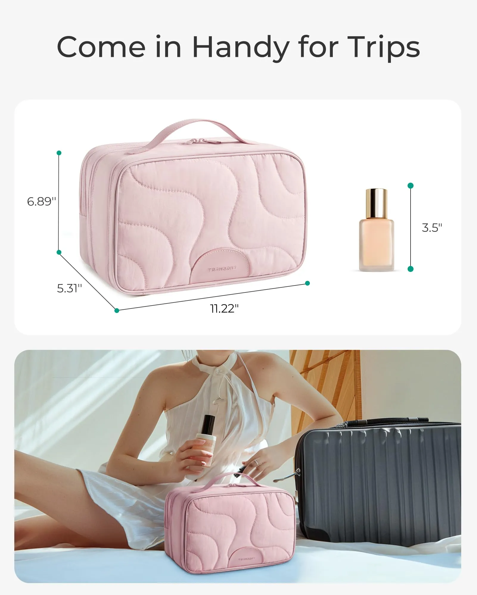BAGSMART Toiletry Bag for Women, Wide-open Makeup Bag Organizer for Travel Essentials Travel-size, Water-resistant Large Capacity Cosmetic Bag for Accessories, Shampoo, Toiletries with Handle, Black