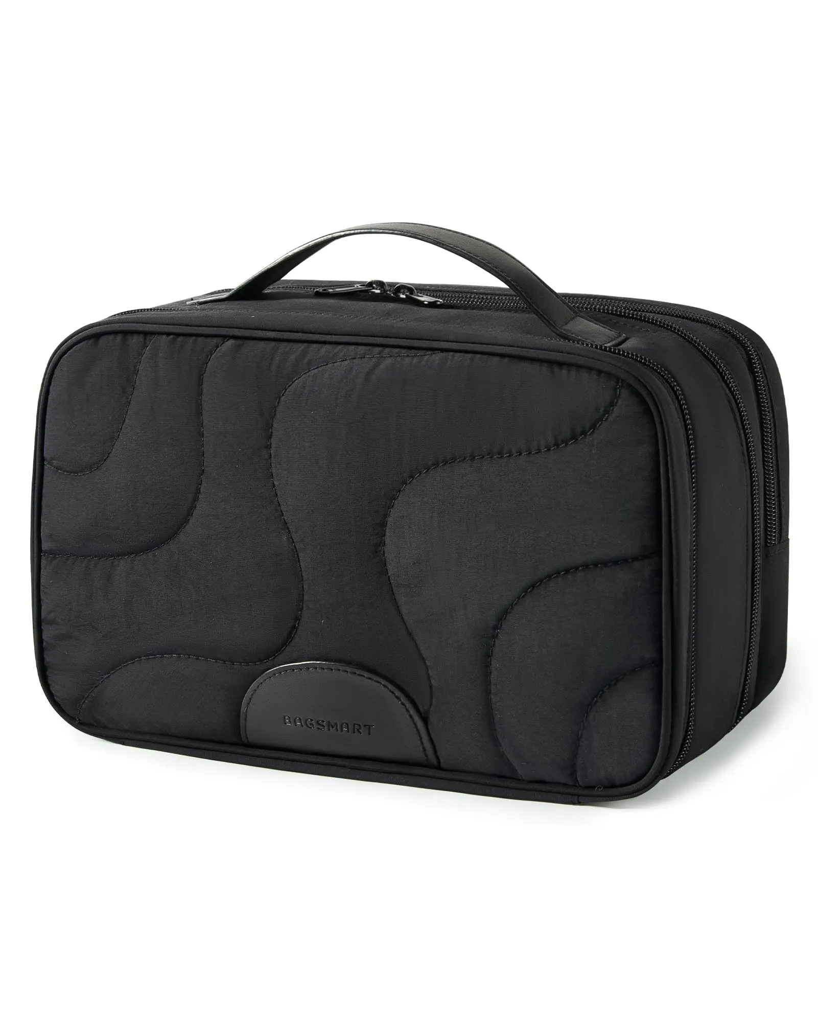 BAGSMART Toiletry Bag for Women, Wide-open Makeup Bag Organizer for Travel Essentials Travel-size, Water-resistant Large Capacity Cosmetic Bag for Accessories, Shampoo, Toiletries with Handle, Black