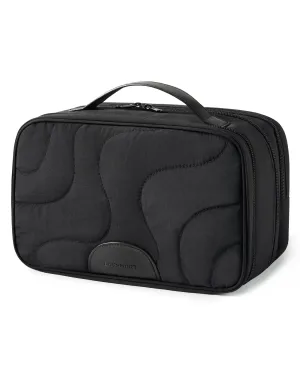 BAGSMART Toiletry Bag for Women, Wide-open Makeup Bag Organizer for Travel Essentials Travel-size, Water-resistant Large Capacity Cosmetic Bag for Accessories, Shampoo, Toiletries with Handle, Black
