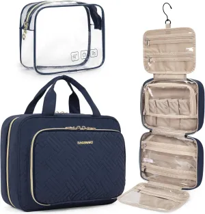 BAGSMART Toiletry Bag Hanging Travel Makeup Organizer with TSA Approved Transparent Cosmetic Bag Makeup Bag for Full Sized Toiletries, Large-Navy