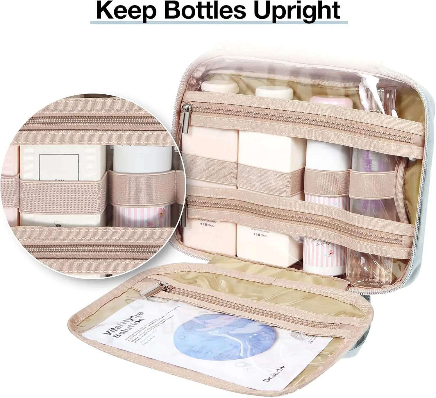 BAGSMART Toiletry Bag Hanging Travel Makeup Organizer with TSA Approved Transparent Cosmetic Bag Makeup Bag for Full Sized Toiletries, Large-Navy