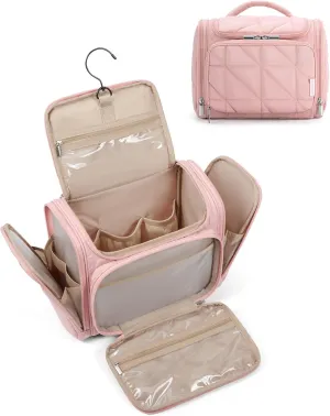 BAGSMART Toiletry Bag Travel Bag with Hanging Hook, Water-resistant Lightweight Puffy Makeup Bag Large Wide-open Travel Bag for Women Travel Organizer for Accessories, Cosmetics, Toiletries, Pink