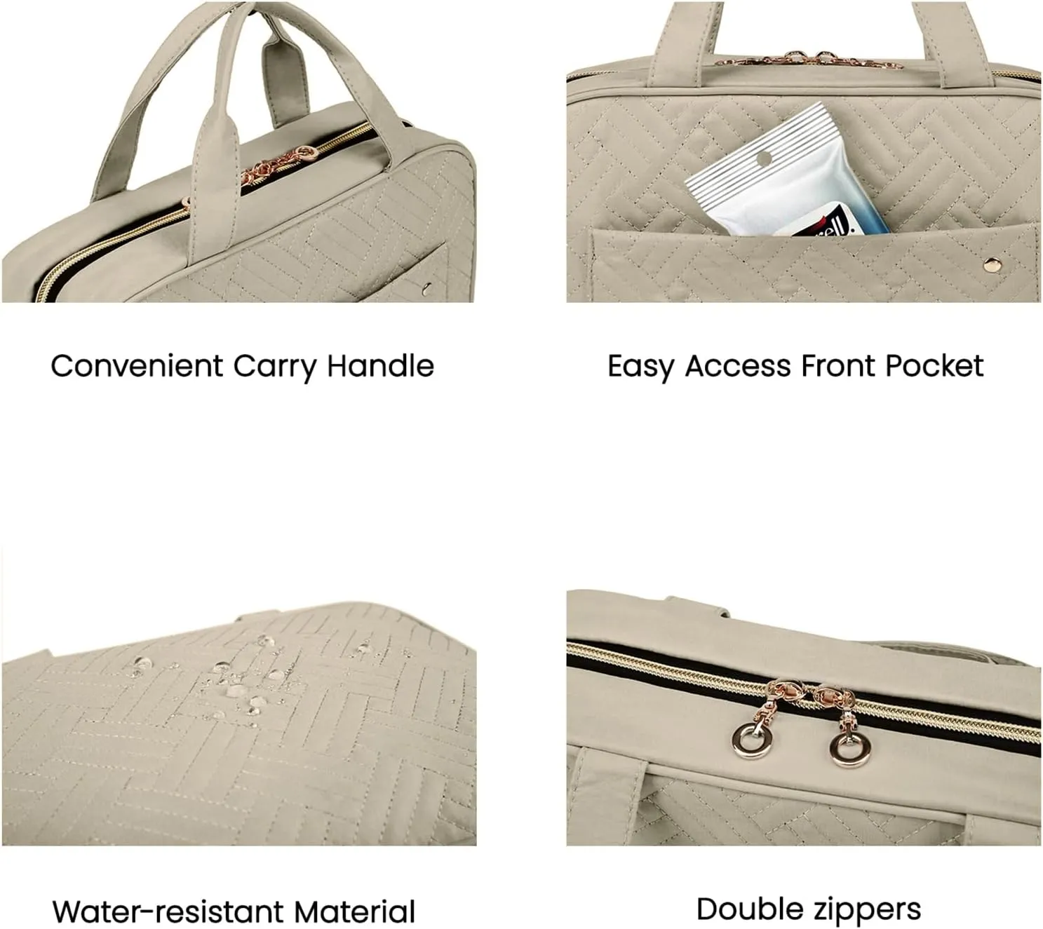 BAGSMART Toiletry Bag Travel Bag with Hanging Hook, Water-resistant Makeup Cosmetic Bag Travel Organizer for Accessories, Shampoo, Full-size Container, Toiletries (Camel, Medium)