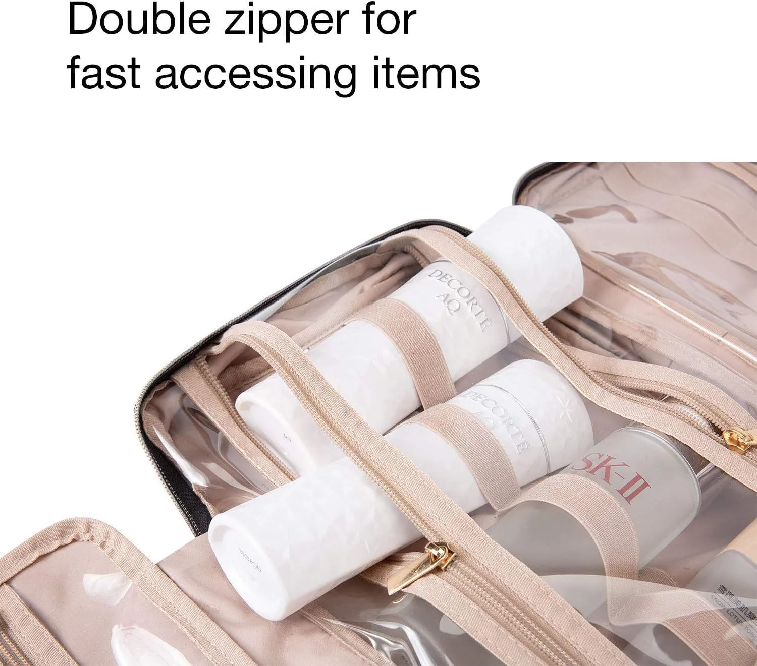BAGSMART Toiletry Bag Travel Bag with Hanging Hook, Water-resistant Makeup Cosmetic Bag Travel Organizer for Accessories, Shampoo, Full-size Container, Toiletries (Camel, Medium)
