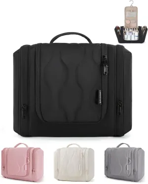 BAGSMART Travel Toiletry Bag for Women, Puffy Water-resistant Hanging Organizer with Hook for Full Sized Toiletries, Black