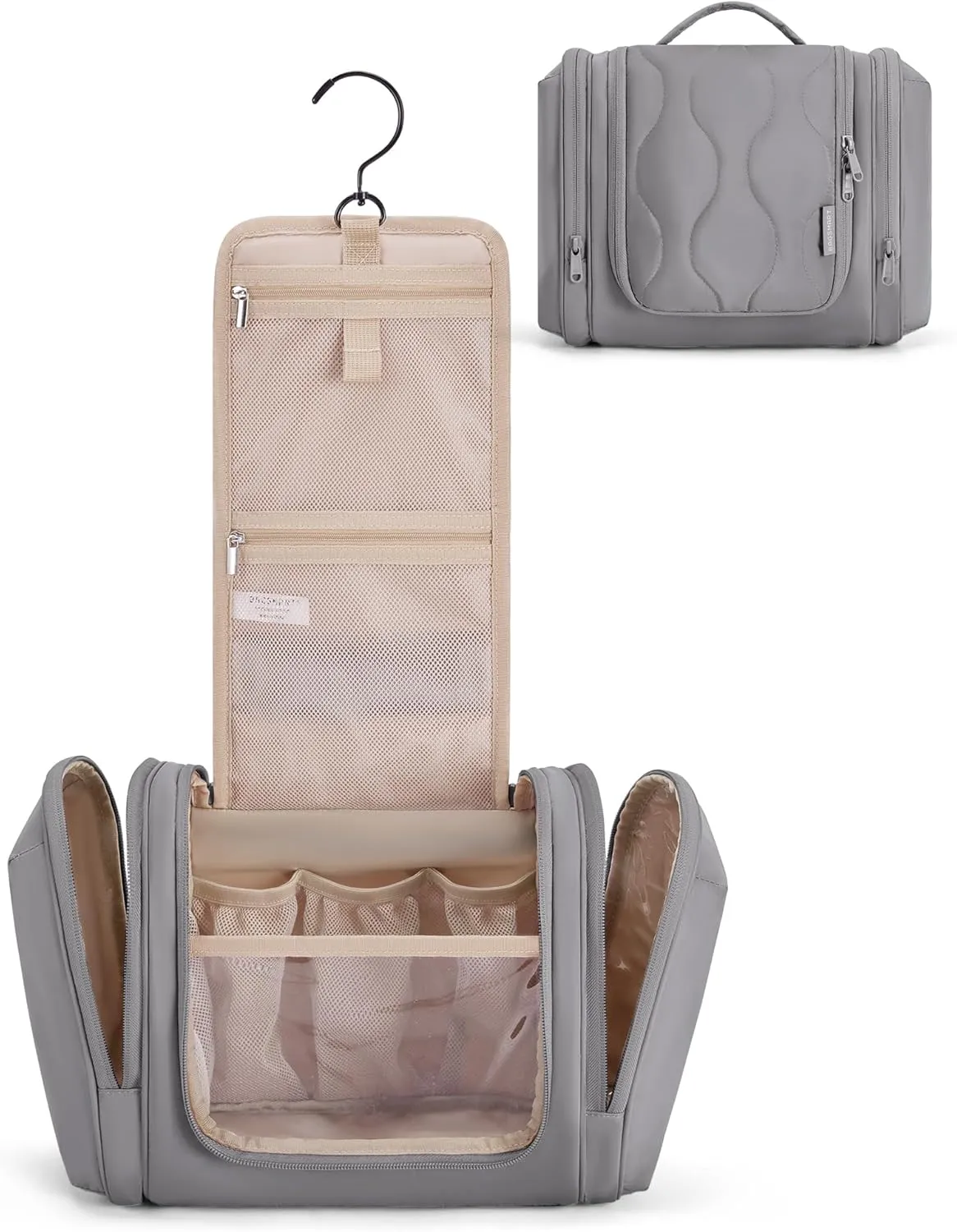 BAGSMART Travel Toiletry Bag for Women, Puffy Water-resistant Hanging Organizer with Hook for Full Sized Toiletries, Gray