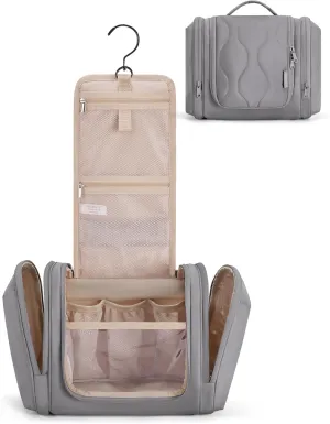 BAGSMART Travel Toiletry Bag for Women, Puffy Water-resistant Hanging Organizer with Hook for Full Sized Toiletries, Gray