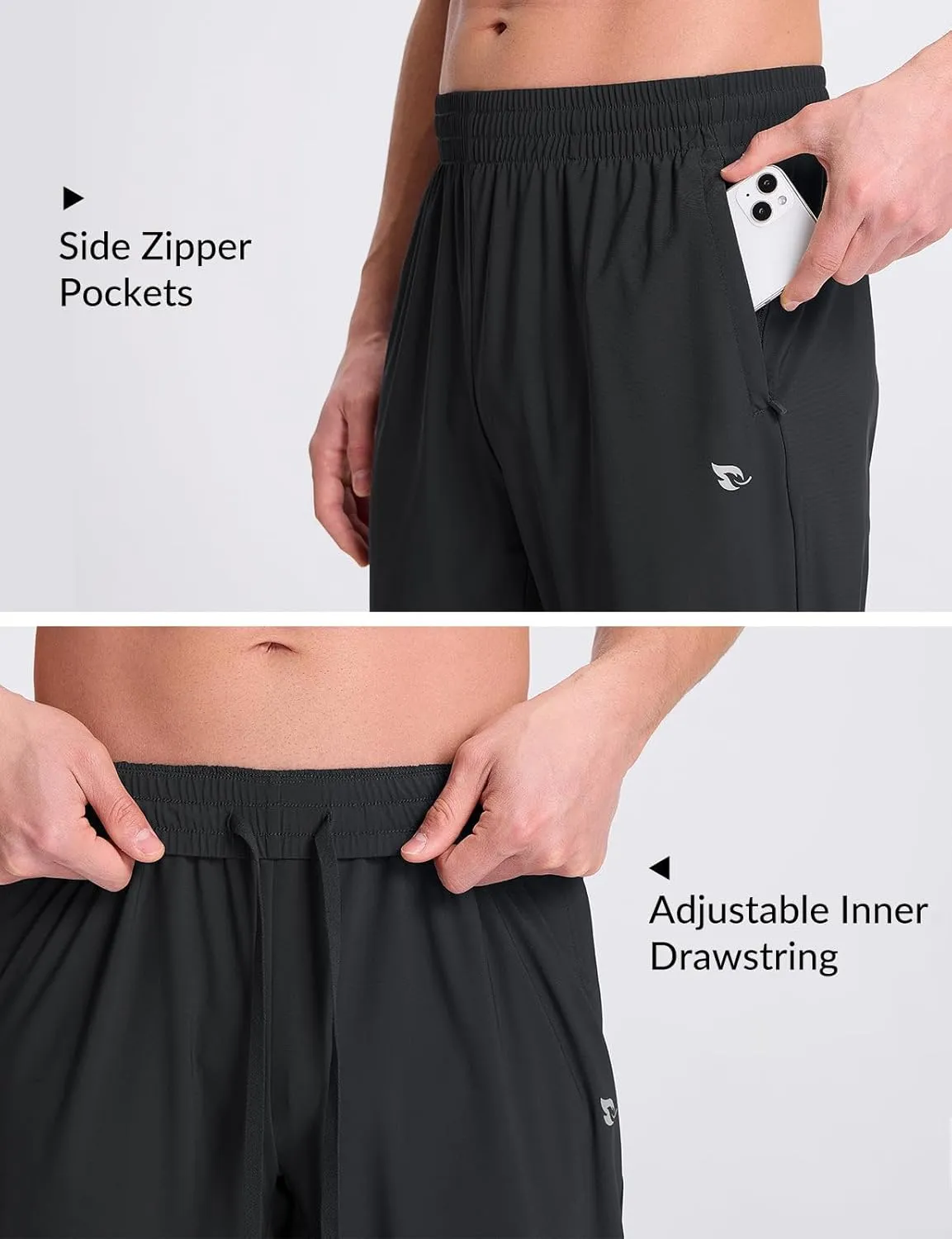 baleaf Men's Athletic Pants with Zipper Pockets Lightweight Quick Dry Tapered Sweatpants for Track, Workout, Jogging, Running