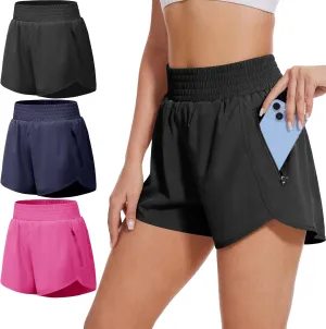 BALENNZ Women's Athletic Workout Shorts with Zipper Pockets Activewear Elastic Waist Gym Running Shorts