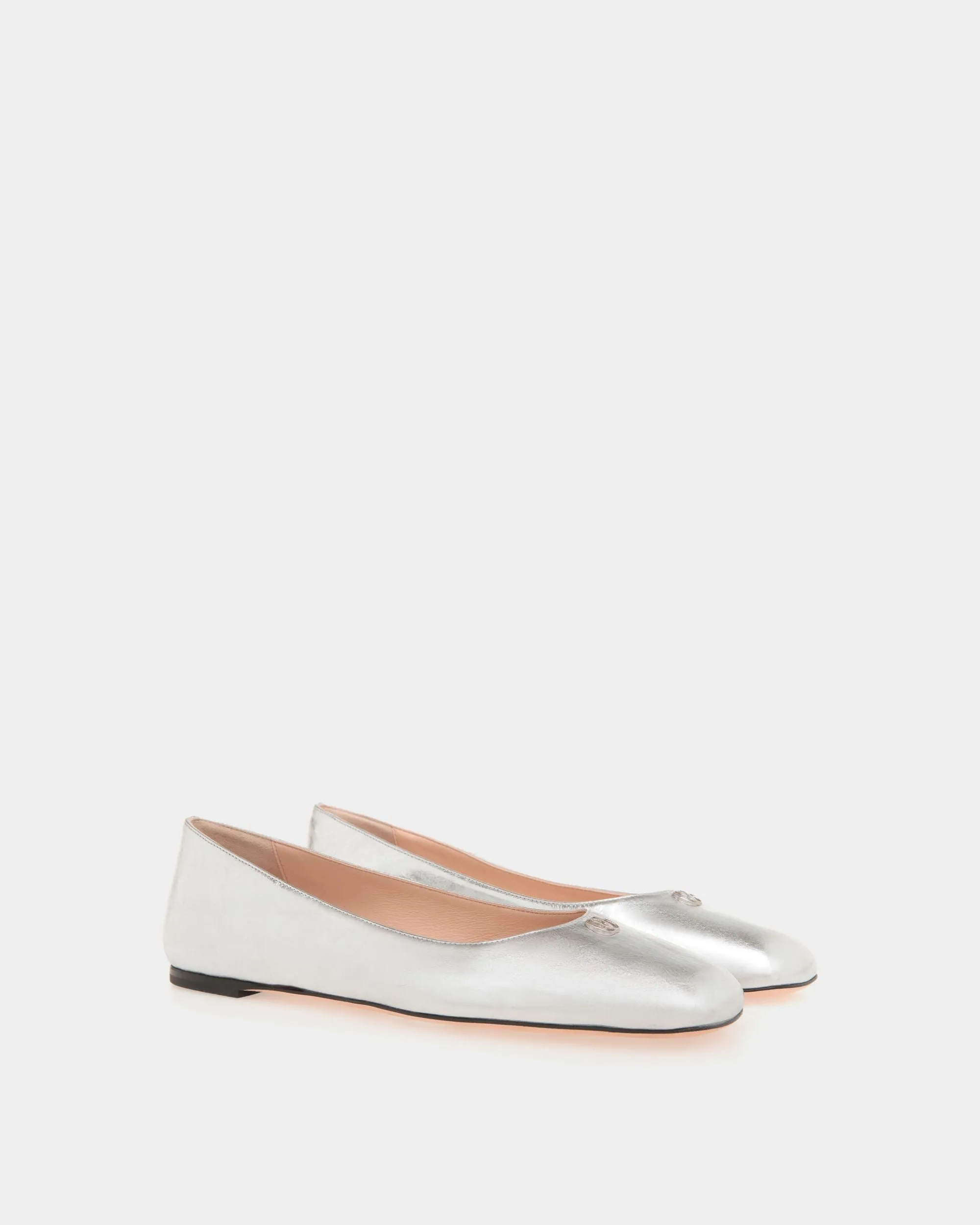 Ballyrina Flat in Silver Metallic Leather