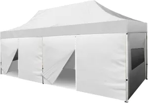 BANNER BUZZ Make IT Visible EZ Pop Up Canopy Tent Privacy 20x10 Emergency Medical Tents Instant Canopy Folding Party Tent with Sidewalls and Mesh Windows with Wheeled Bag (White)