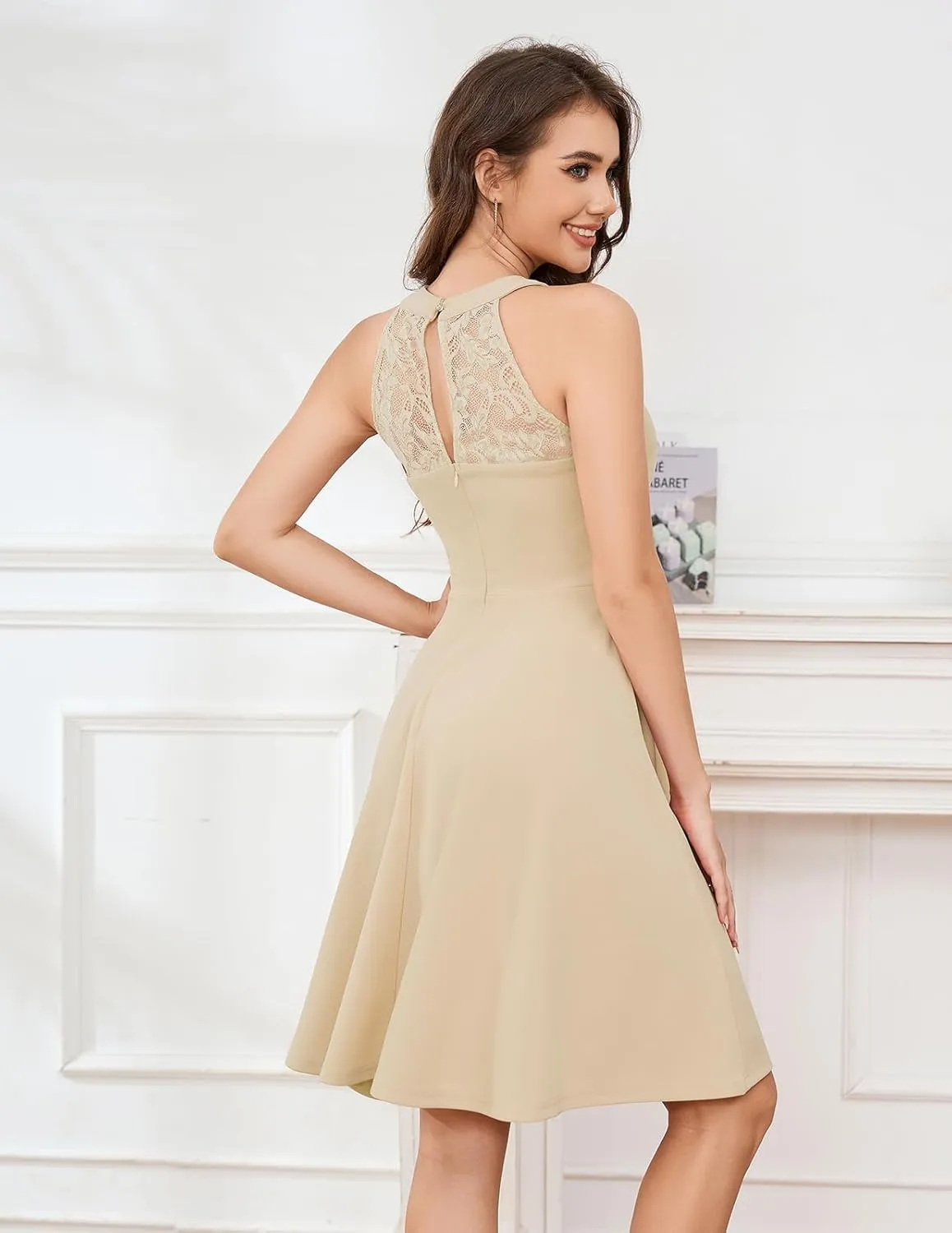 Bbonlinedress Women Cocktail Prom Wedding Dress Halter Lace Evening Party Short Vintage Homecoming Dresses