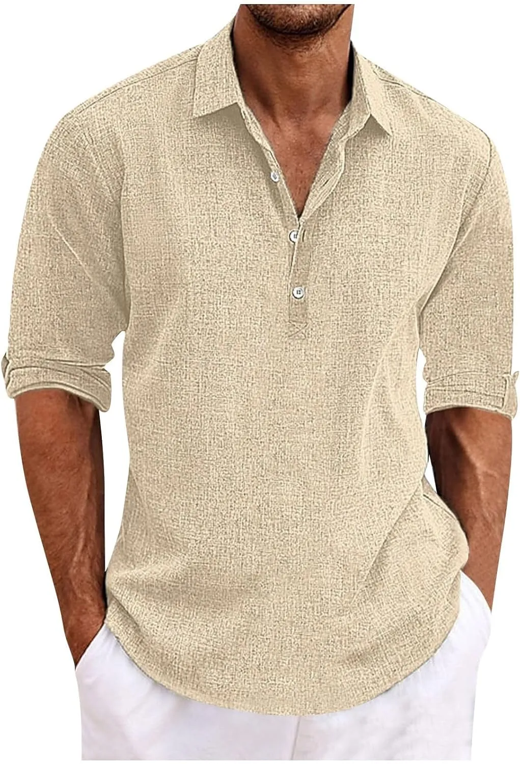 Beach Shirts for Men Cotton Blend Shirt Solid Long Sleeve Button Down Shirt Casual Blouse Summer Hawaiian Shirts