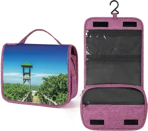 Beach Theme,Waterproof Travel Toiletry Hanging Bag,Tropical Seacoast Greenery Bushes,Makeup bag,Travel Organizers,Cosmetic Travel-Sized Container,Large Capacity for Women,Blue Green