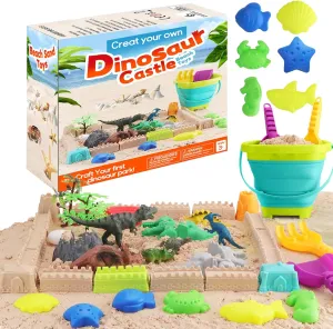 Beach Toys, Dinosaur Sand Toys with Collapsible Sand Bucket,Shovel Set and Sand Castle Kit, Sandbox Toys for Toddlers Kids Boys Girls