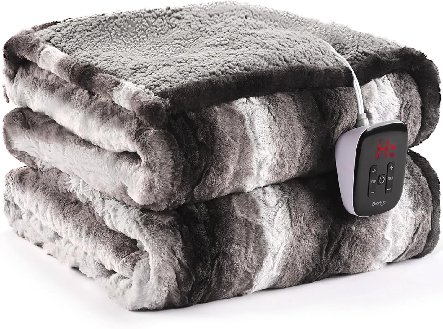 Bearhug Electric Blanket Full Size 77" x 84", 10 Heat Settings Heated Blanket, 1-12 Hour Auto Shut-Off, Faux Fur & Sherpa Dual-Sided Heating Blanket, Machine Washable, Gift-Ready Elegant Packaging