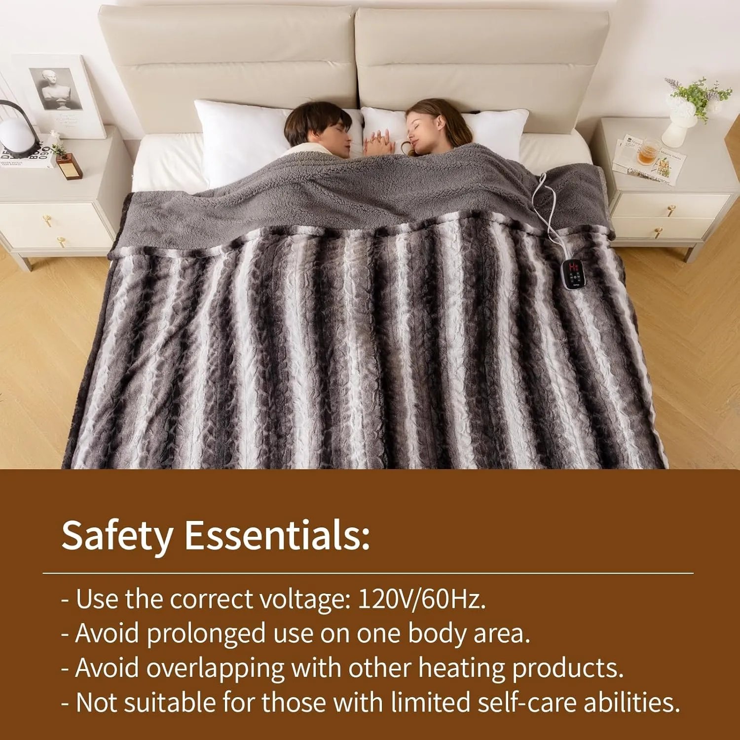 Bearhug Electric Blanket Full Size 77" x 84", 10 Heat Settings Heated Blanket, 1-12 Hour Auto Shut-Off, Faux Fur & Sherpa Dual-Sided Heating Blanket, Machine Washable, Gift-Ready Elegant Packaging