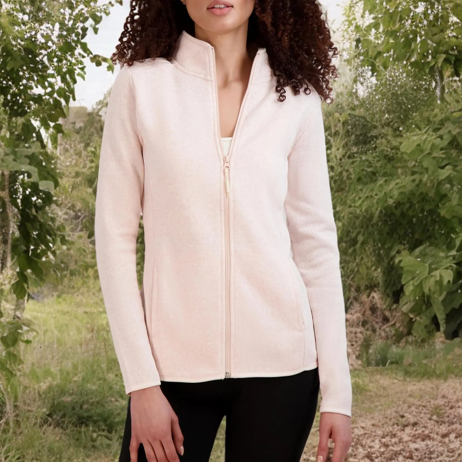 BEARPAW Women's High Neck Zip Up Tech Knit Jacket with Pockets